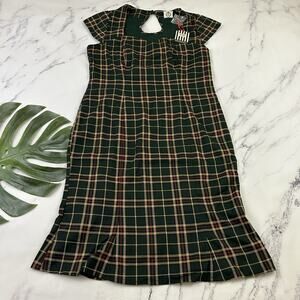 Banned Apparel Womens Retro Pin Up Wiggle Sheath Dress Size 2XL New Green Plaid